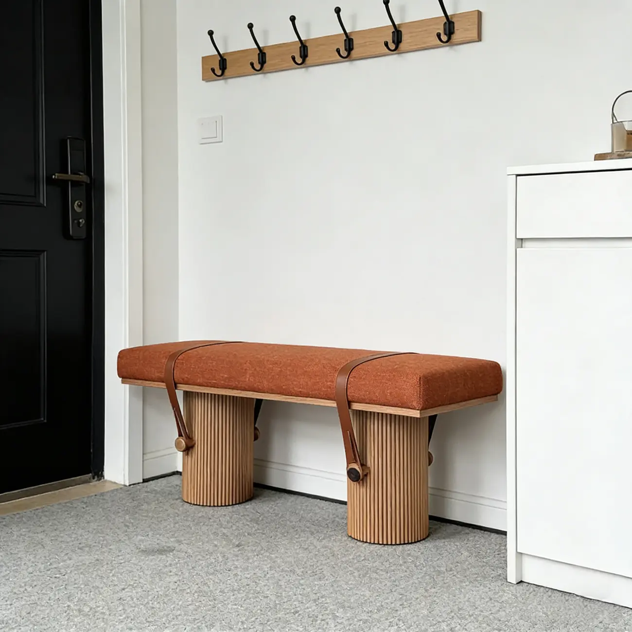 Mid-century Modern Orange Upholstered Wood Bedroom Bench Image - 3 | homeyfad