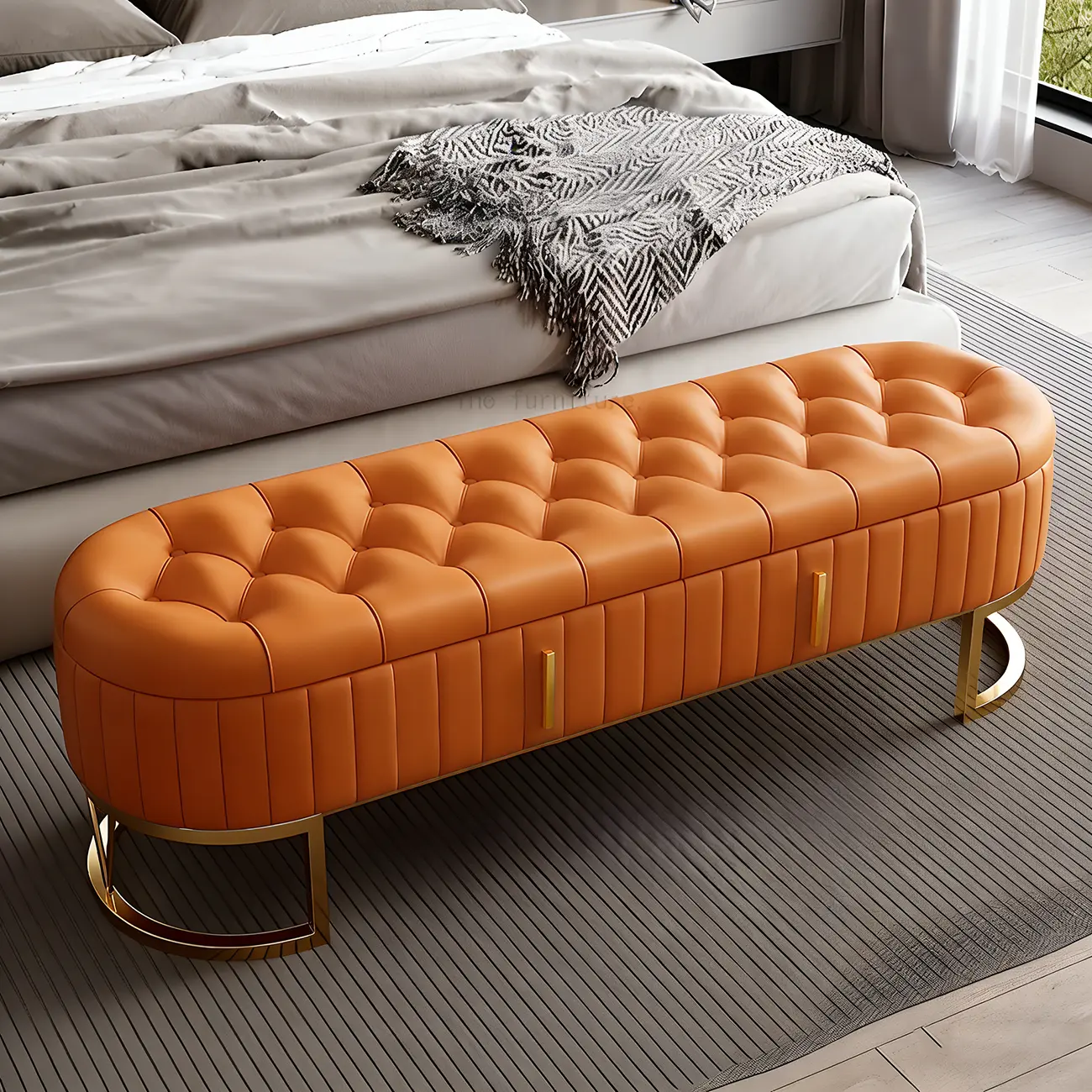 Cushioned Glam Upholstered Bedroom Bench With Drawers Image - 4 | homeyfad