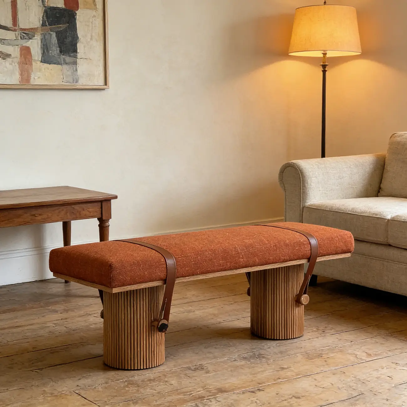 Mid-century Modern Orange Upholstered Wood Bedroom Bench Image - 1 | homeyfad