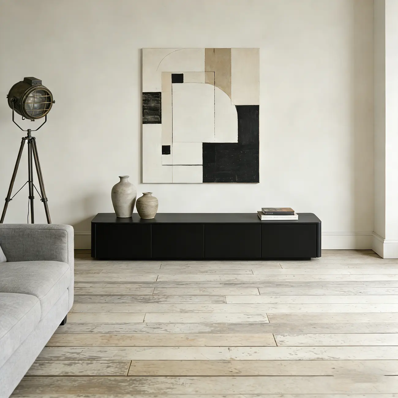 79" Black Wood Long Cable Management TV Stand with Drawer Image - 2 | homeyfad