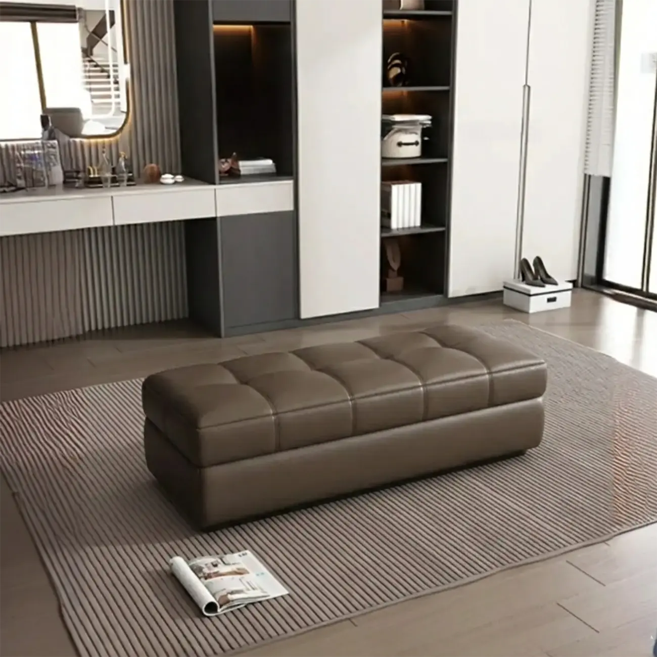  Upholstered Modern Wood Bedroom Bench Flip-top Storage Image - 5 | homeyfad