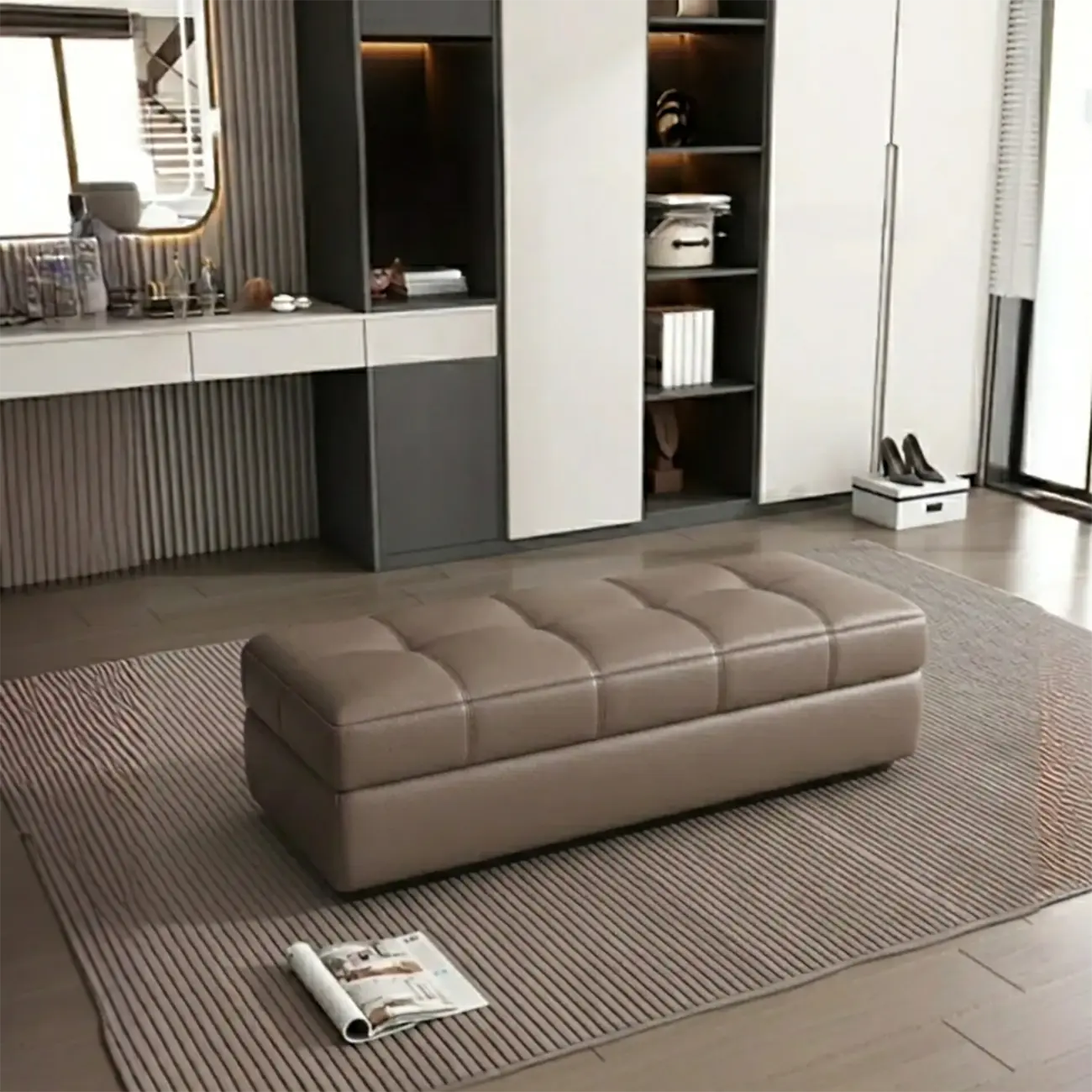  Upholstered Modern Wood Bedroom Bench Flip-top Storage Image - 4 | homeyfad