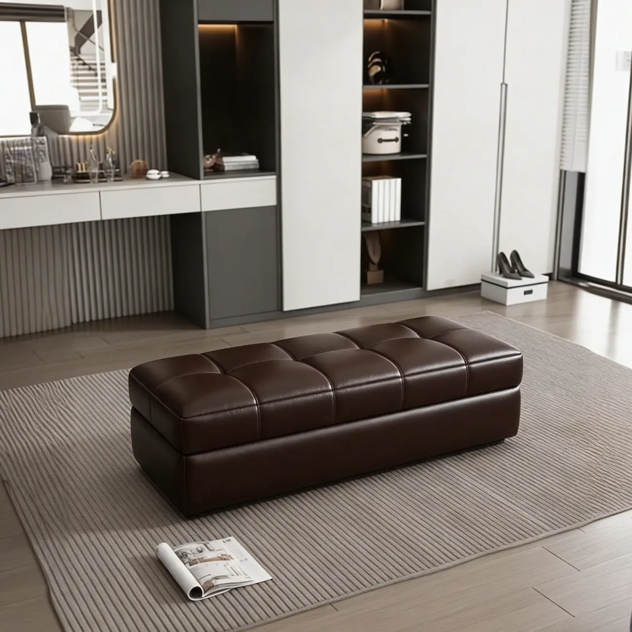  Upholstered Modern Wood Bedroom Bench Flip-top Storage Image - 6 | homeyfad