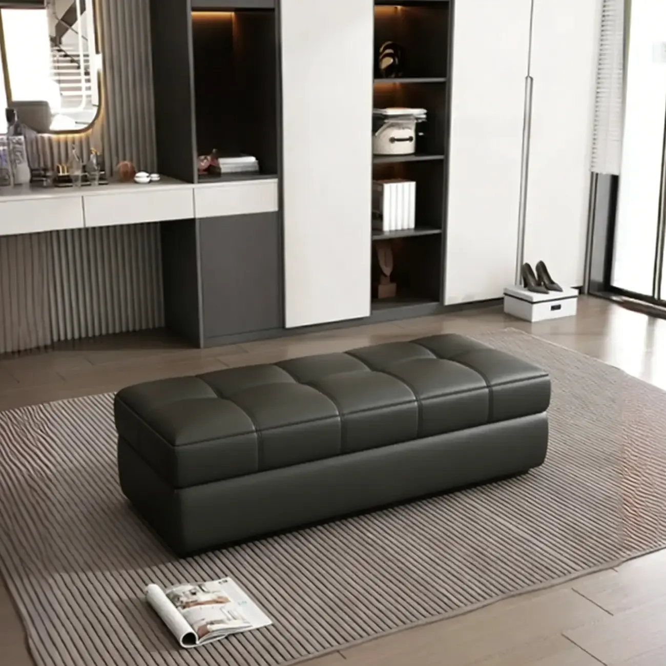  Upholstered Modern Wood Bedroom Bench Flip-top Storage Image - 7 | homeyfad