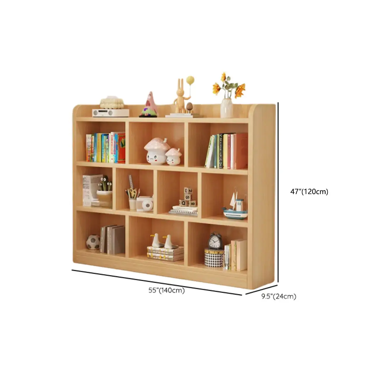 Natural Finish Durable Wooden 10-Cube Open Bookcase Image - 35 | homeyfad