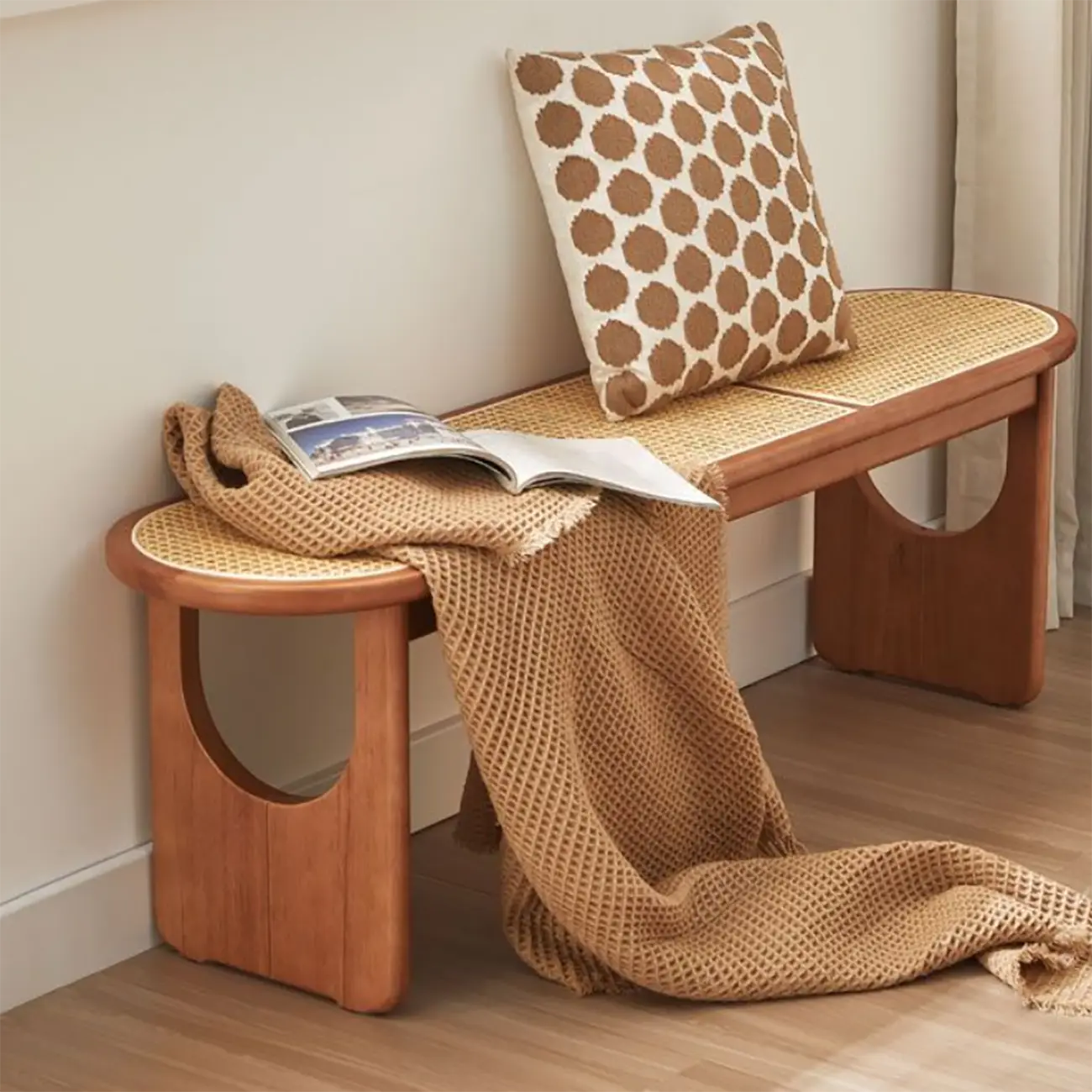 Rectangular Black Rattan Top Rubberwood Dining Bench Image - 4 | homeyfad