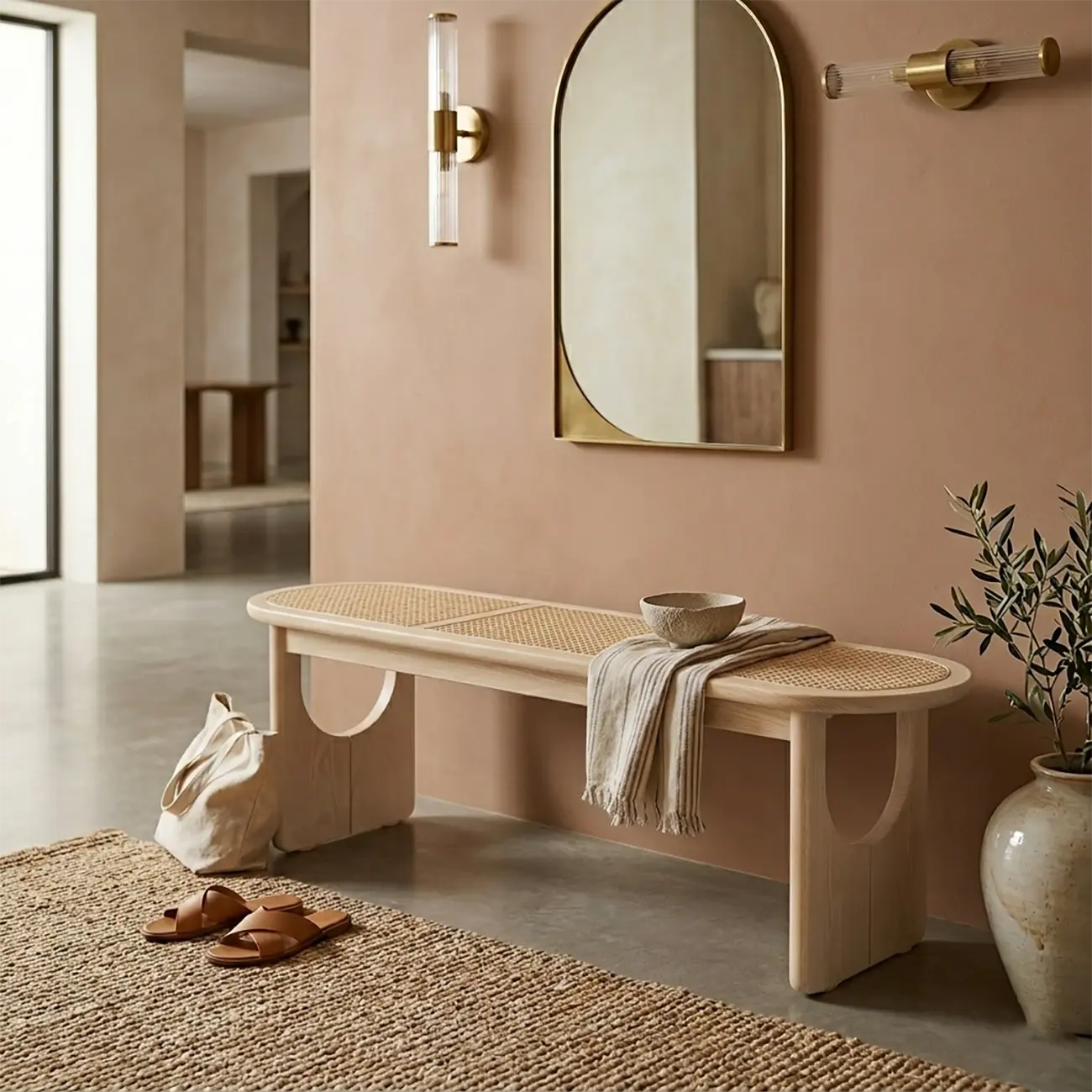 Rectangular Black Rattan Top Rubberwood Dining Bench Image - 2 | homeyfad