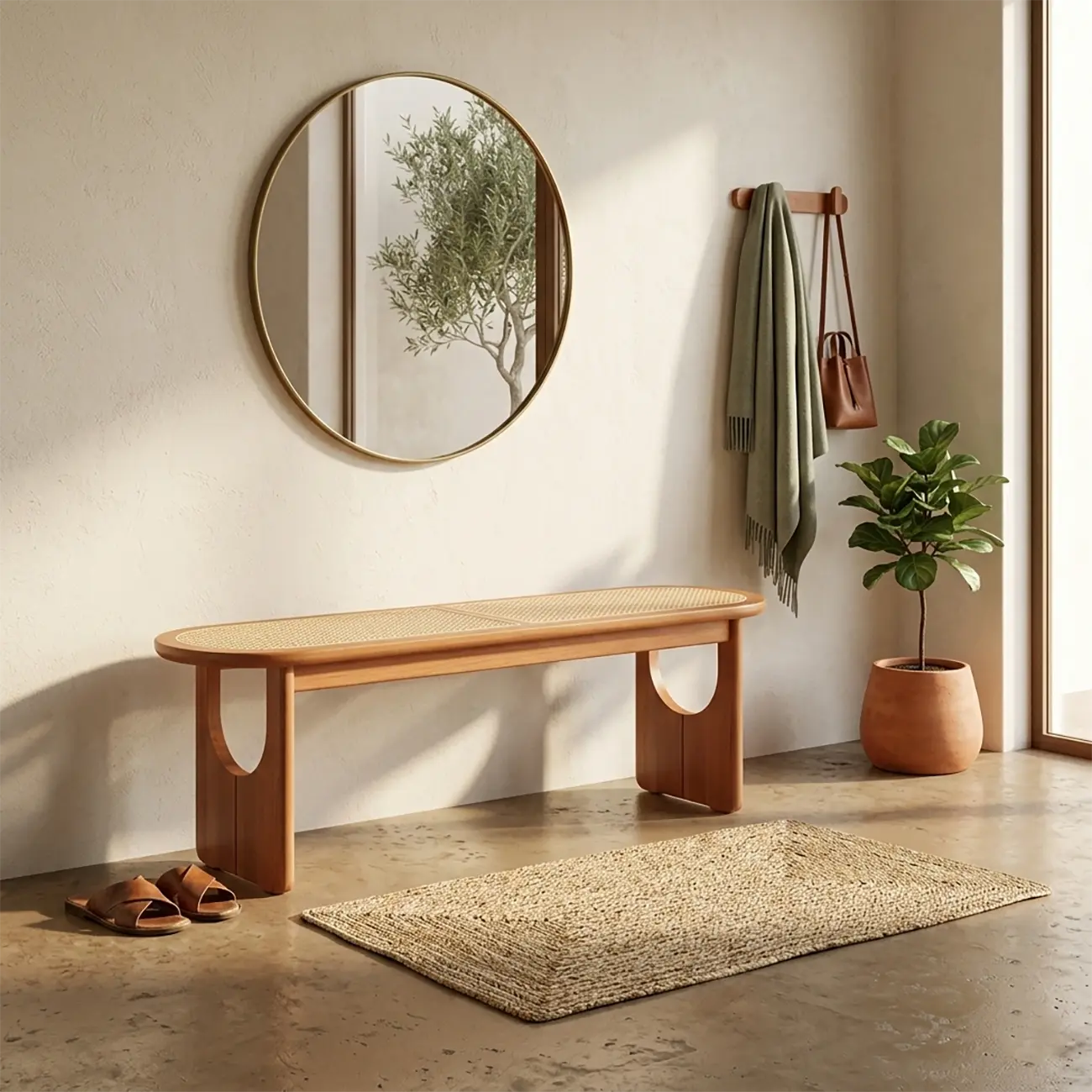 Rectangular Black Rattan Top Rubberwood Dining Bench Image - 3 | homeyfad