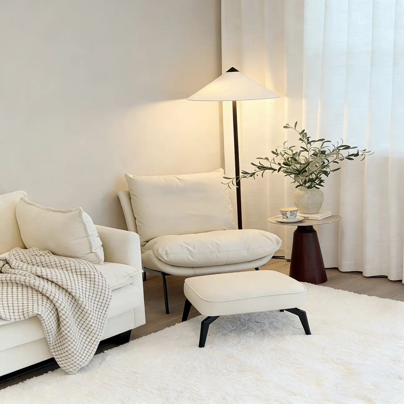 Modern Cat-Resistant Leather Accent Chair with Ottoman Image - 1 | homeyfad