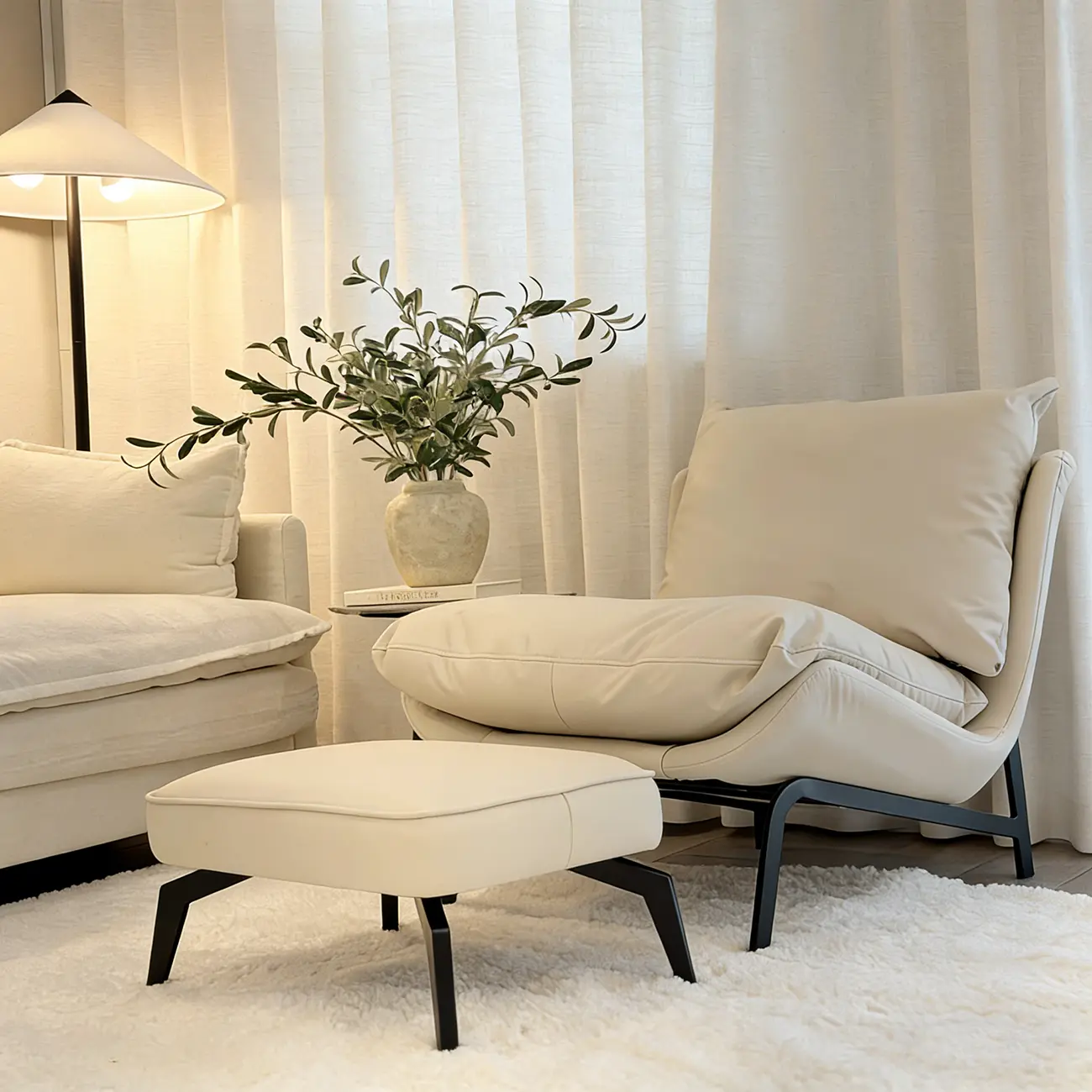 Modern Cat-Resistant Leather Accent Chair with Ottoman Image - 2 | homeyfad