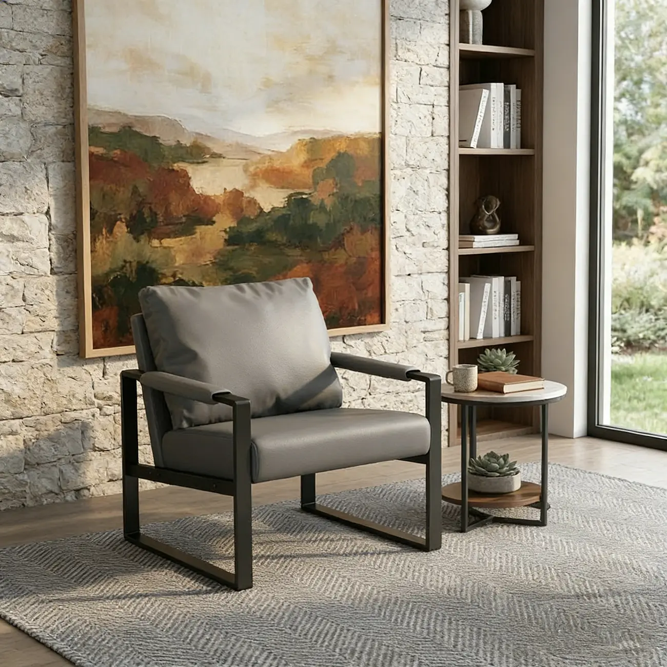 Orange Modern Pillow Back Sled Base Arm Chair Image - 4 | homeyfad