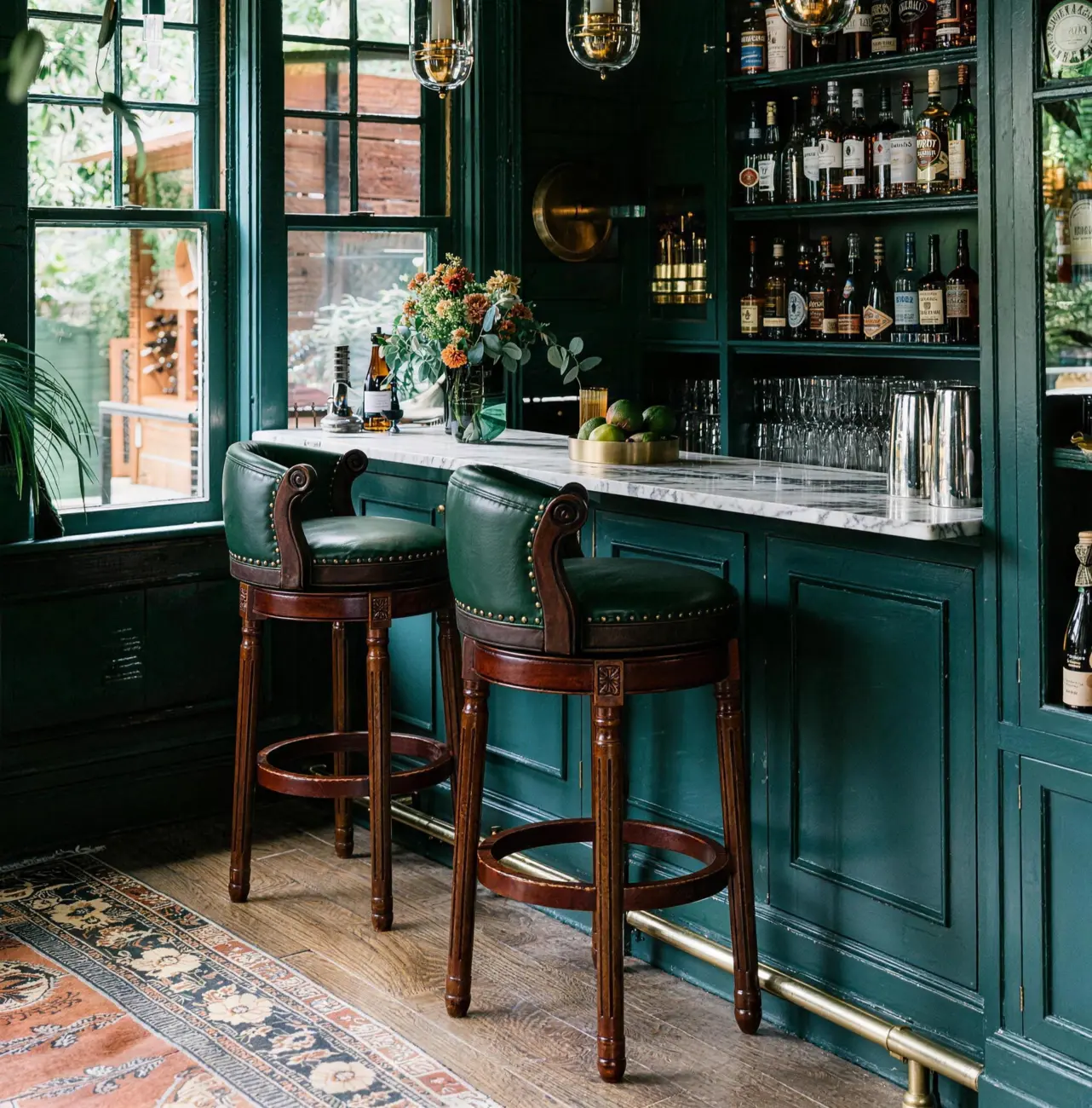 Solid Wood Genuine Leather Swivel Counter Height Bar Stools Image - 4 | homeyfad