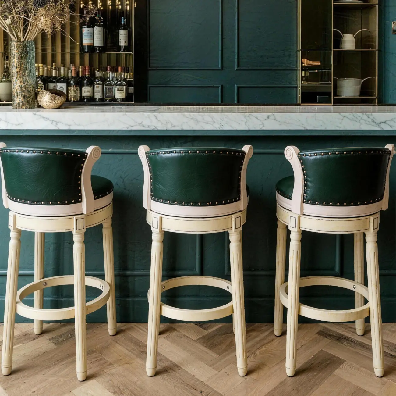 Solid Wood Genuine Leather Swivel Counter Height Bar Stools Image - 5 | homeyfad