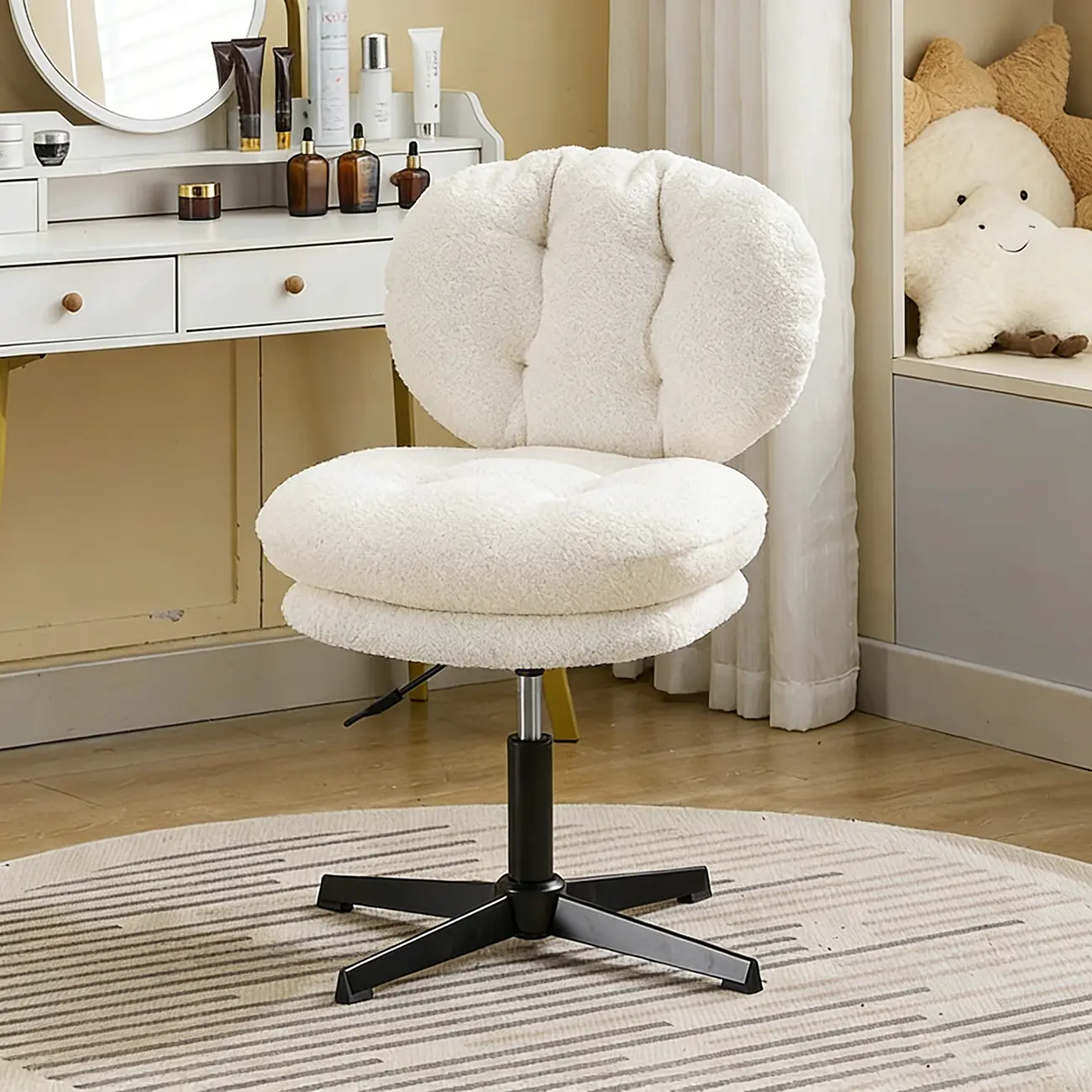 White Modern Tufted Upholstered Ergonomic Swivel Office Chair Image - 2 | homeyfad