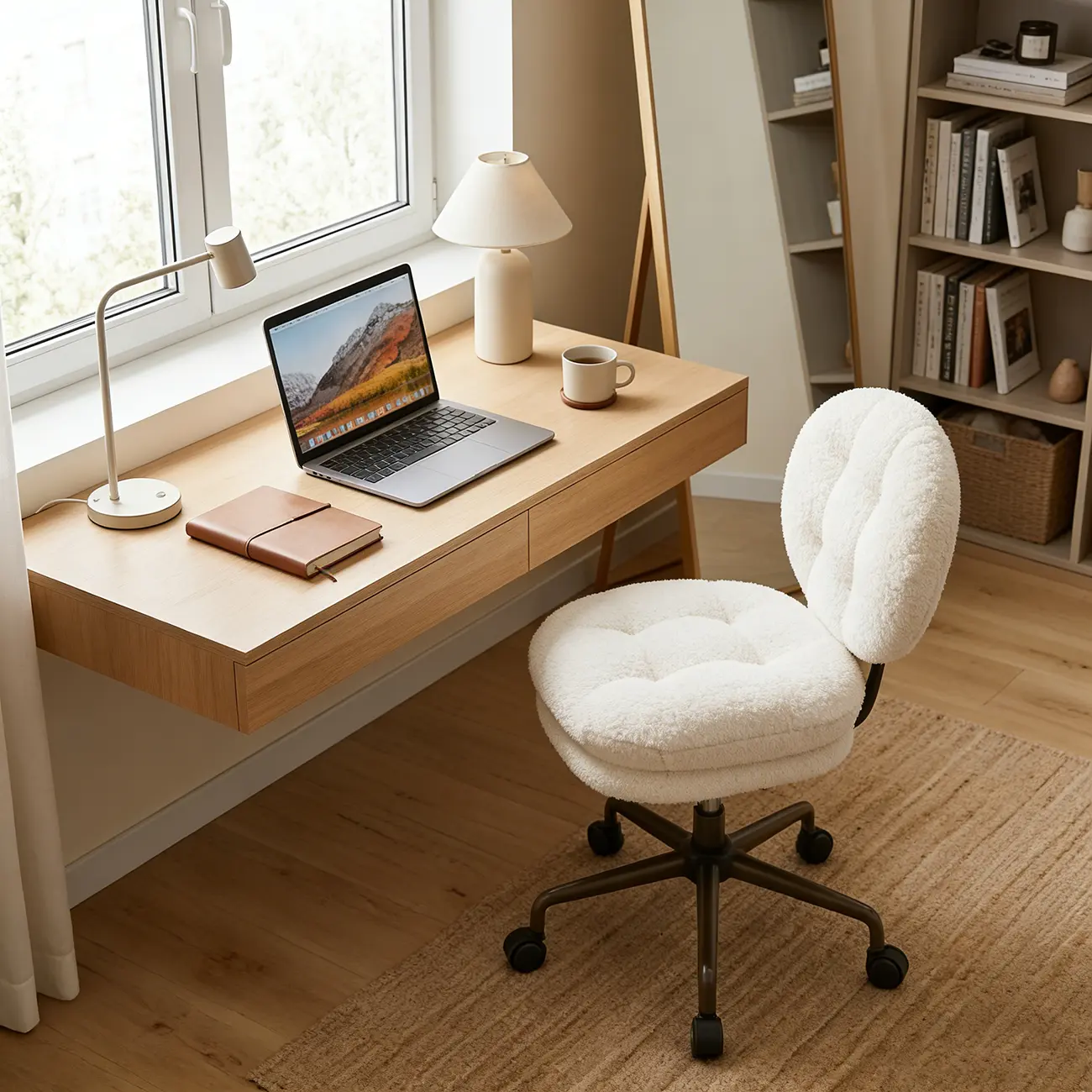 White Modern Tufted Upholstered Ergonomic Swivel Office Chair Image - 3 | homeyfad