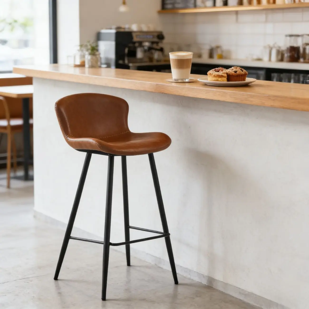 Brown Leather Saddle Seat Low Back Bar Stool Image - 2 | homeyfad
