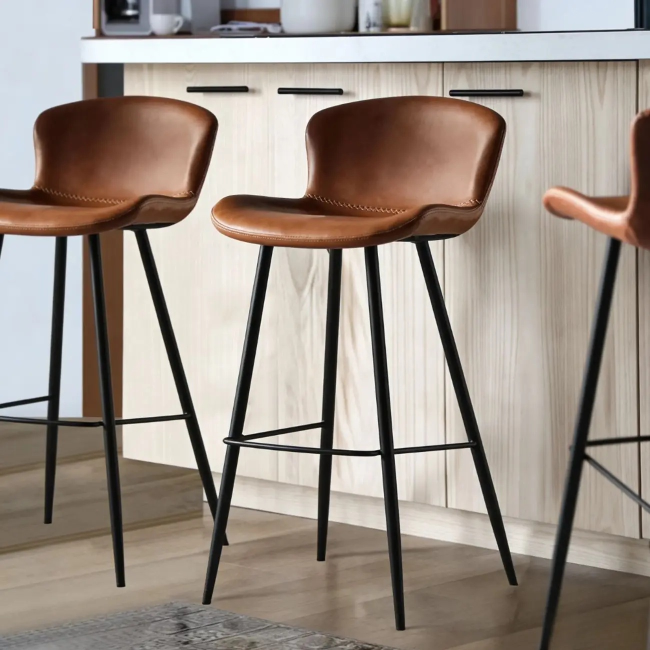 Brown Leather Saddle Seat Low Back Bar Stool Image - 1 | homeyfad