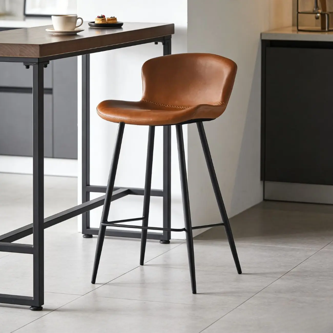 Brown Leather Saddle Seat Low Back Bar Stool Image - 3 | homeyfad