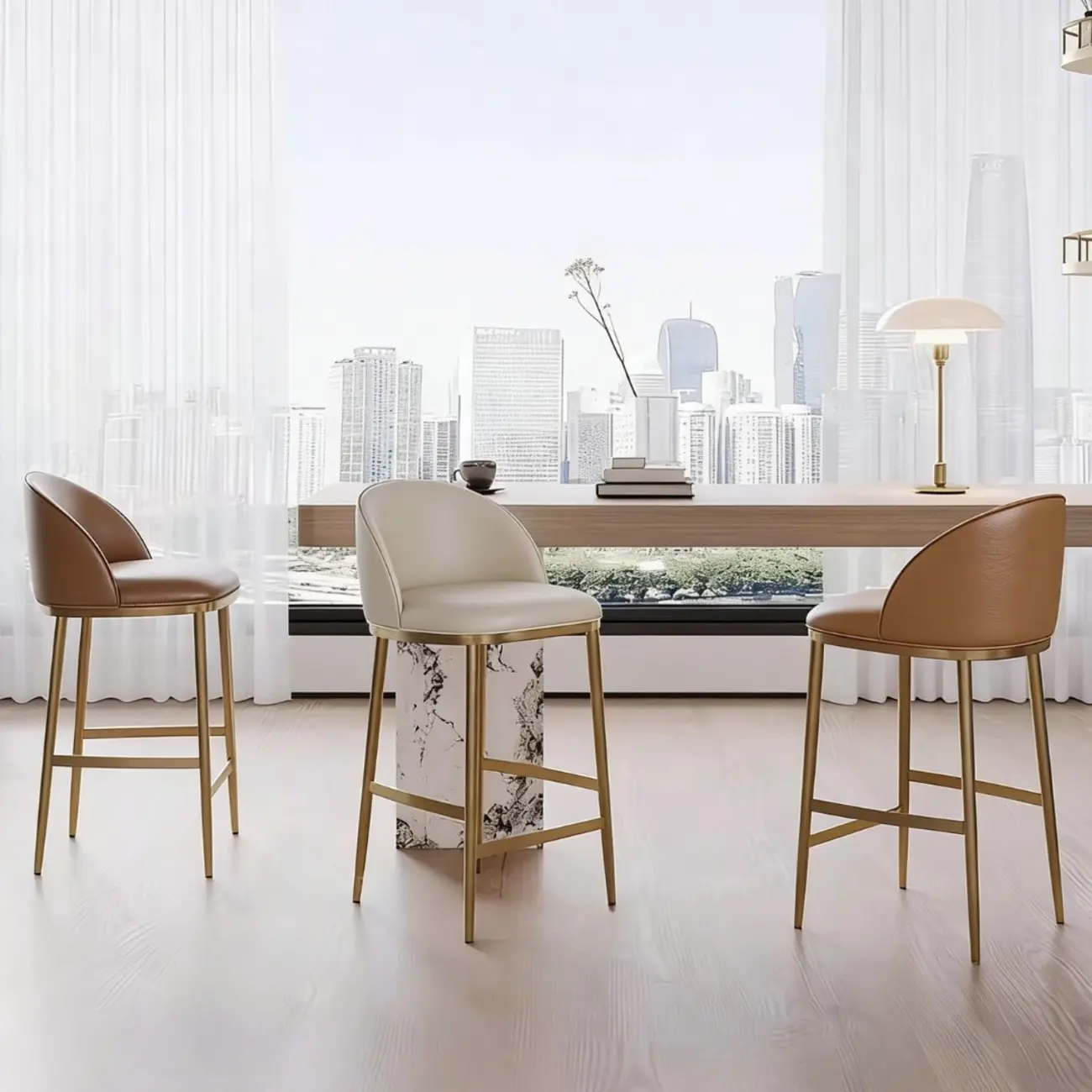 Mid Century Modern Leather Bar Stools Counter Height Image - 7 | homeyfad