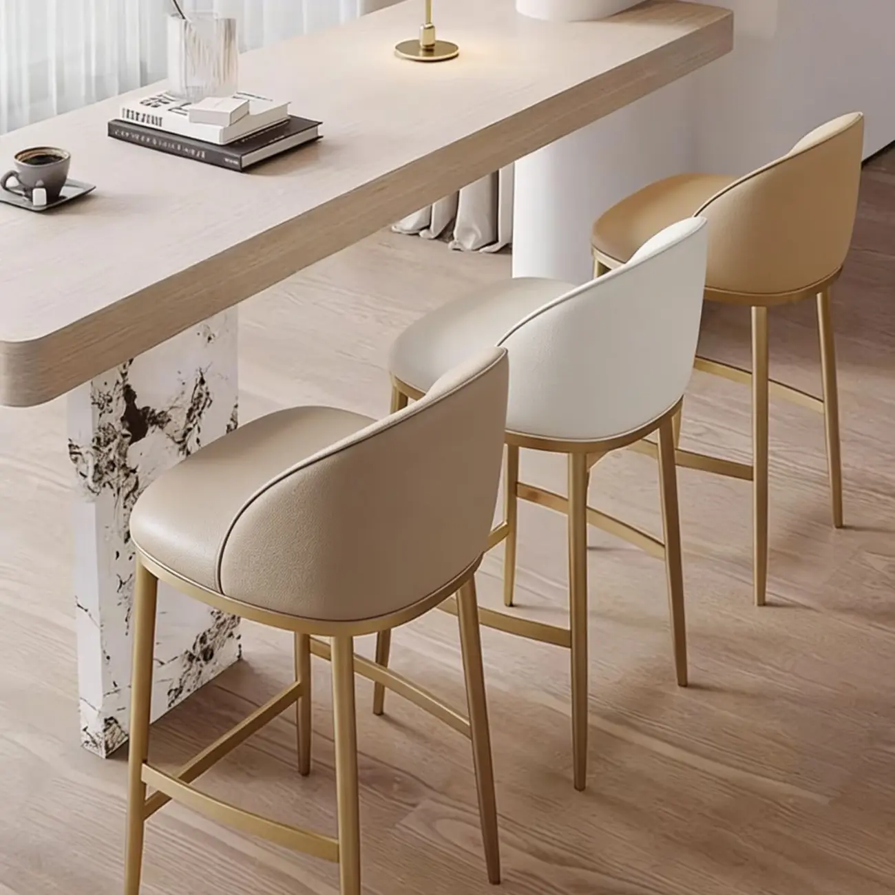 Mid Century Modern Leather Bar Stools Counter Height Image - 5 | homeyfad