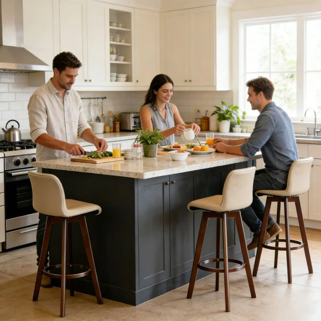 Traditional Wood Genuine Leather Upholstered Bar Stools Image - 5 | homeyfad