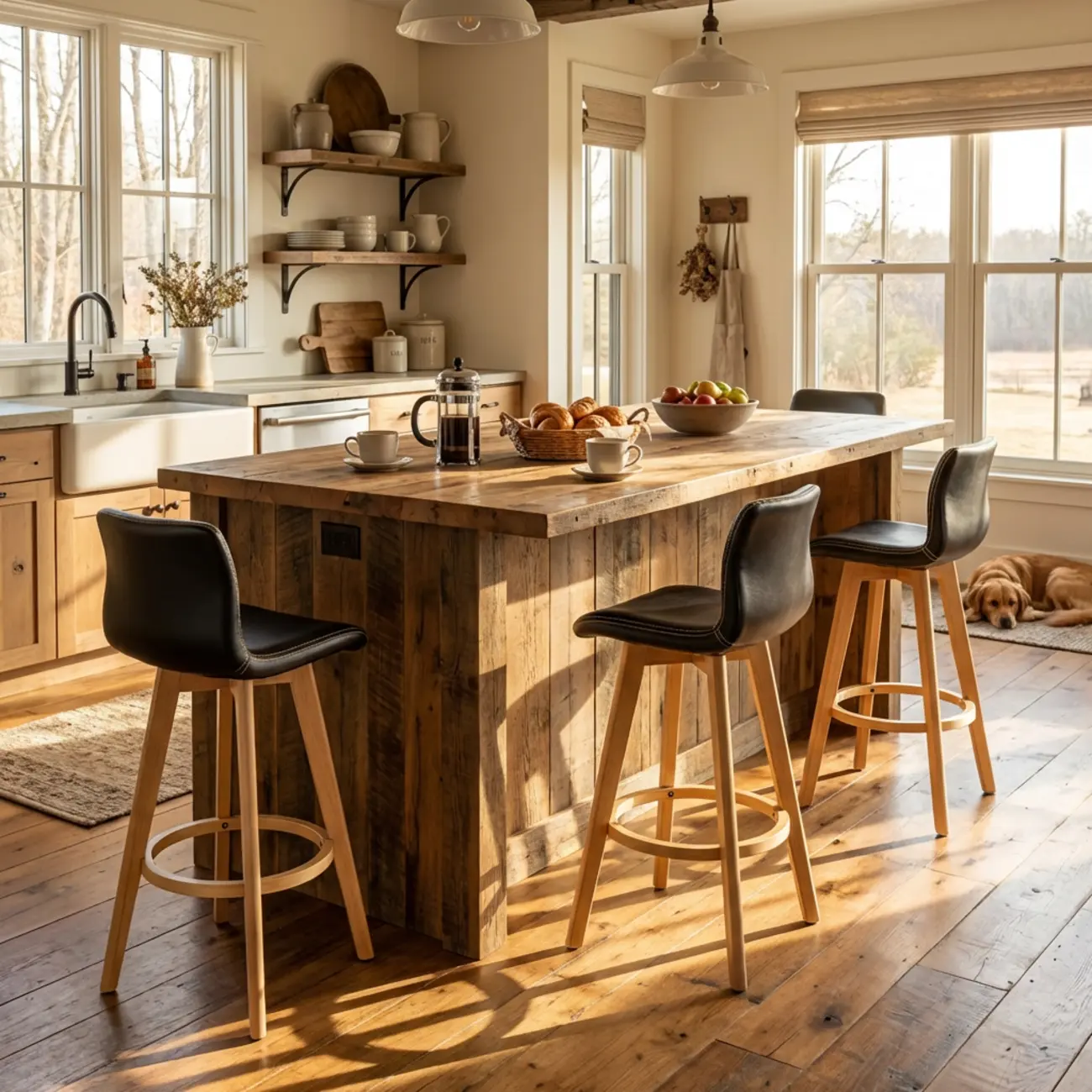 Traditional Wood Genuine Leather Upholstered Bar Stools Image - 6 | homeyfad