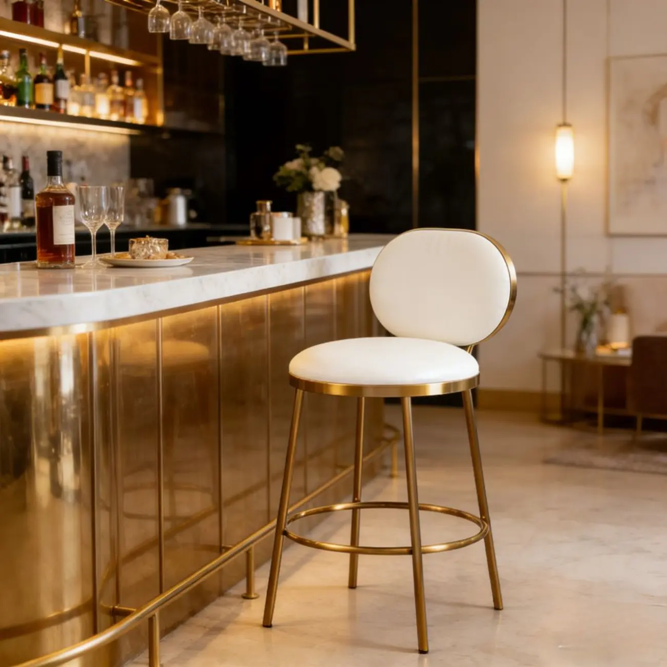 Modern 4-Leg Metal Faux Leather Upholstered Bar Stools Image - 3 | homeyfad