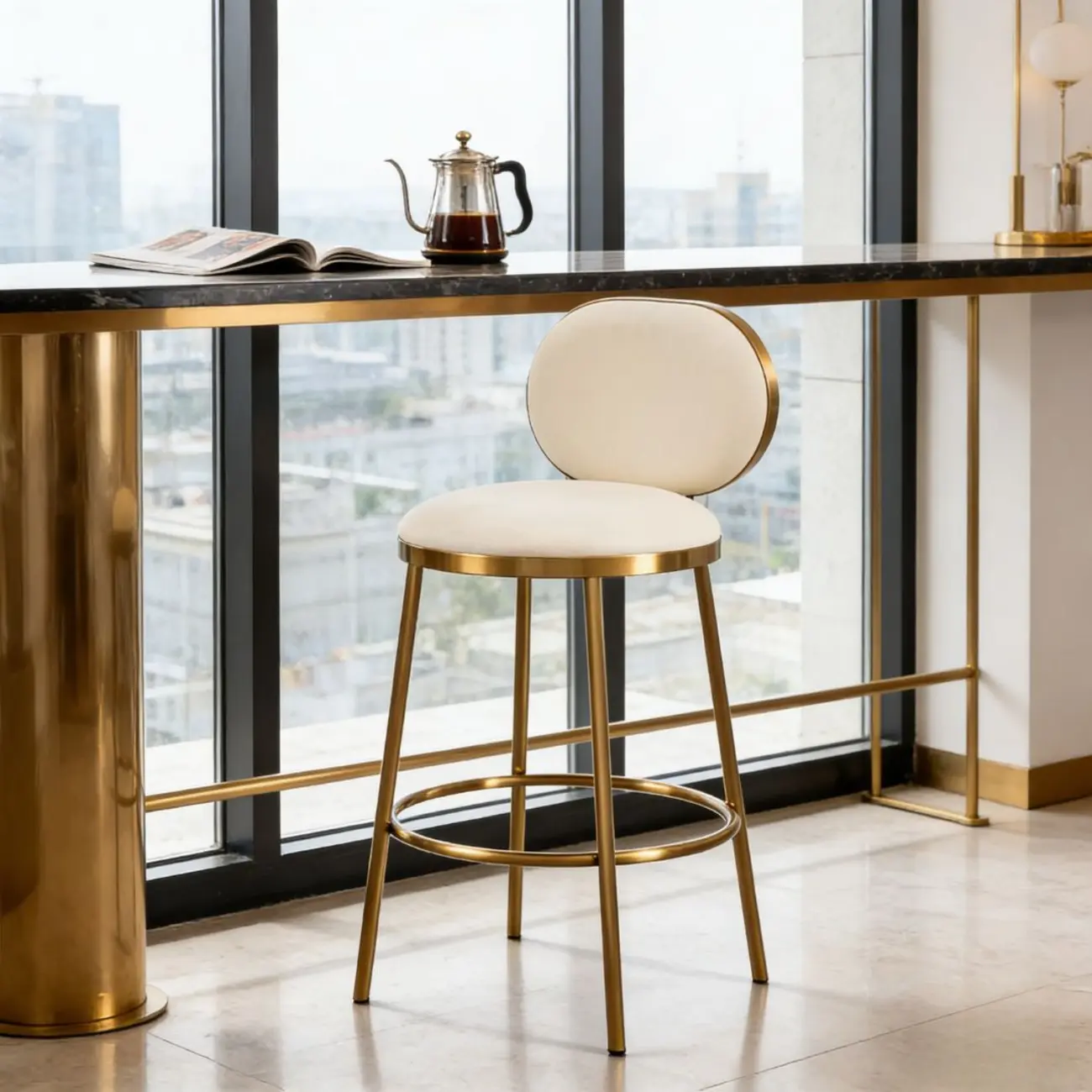 Modern 4-Leg Metal Faux Leather Upholstered Bar Stools Image - 4 | homeyfad