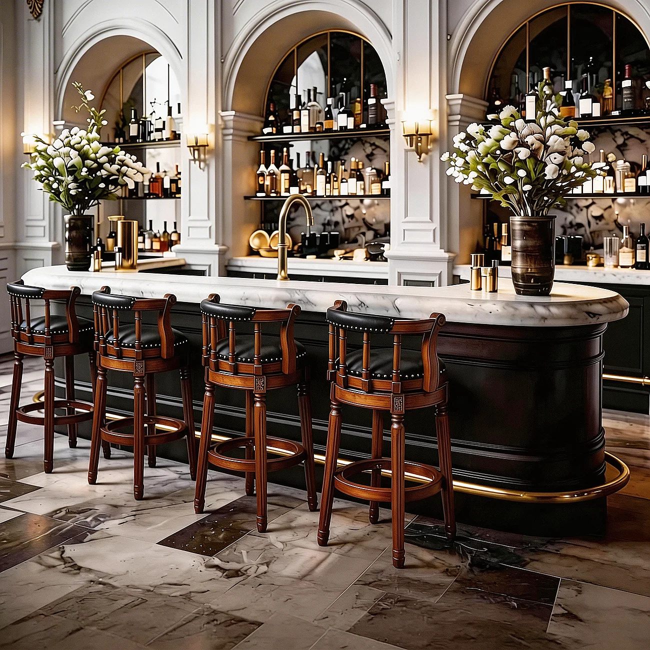 Swivel Counter Height Bar Stools in Genuine Leather & Walnut Solid Wood Image - 9 | homeyfad