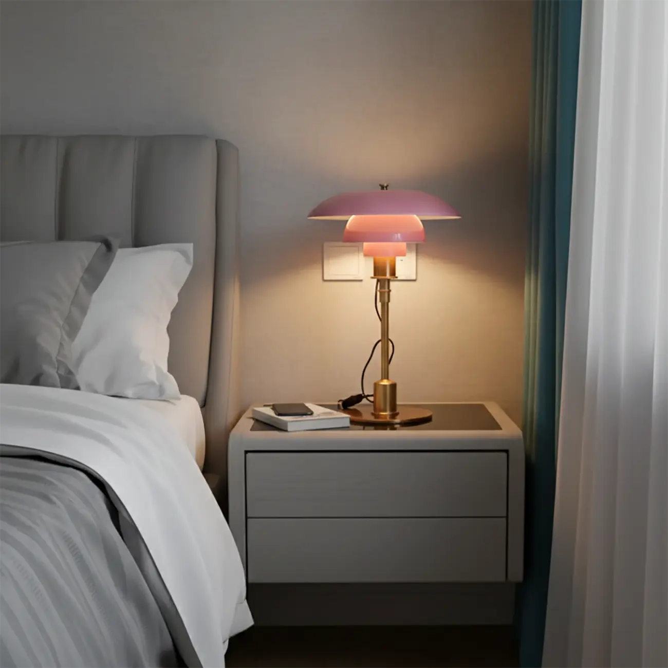 Standard Glass 3 Layers Amber Top Shade LED Table Lamp Image - 5 | homeyfad