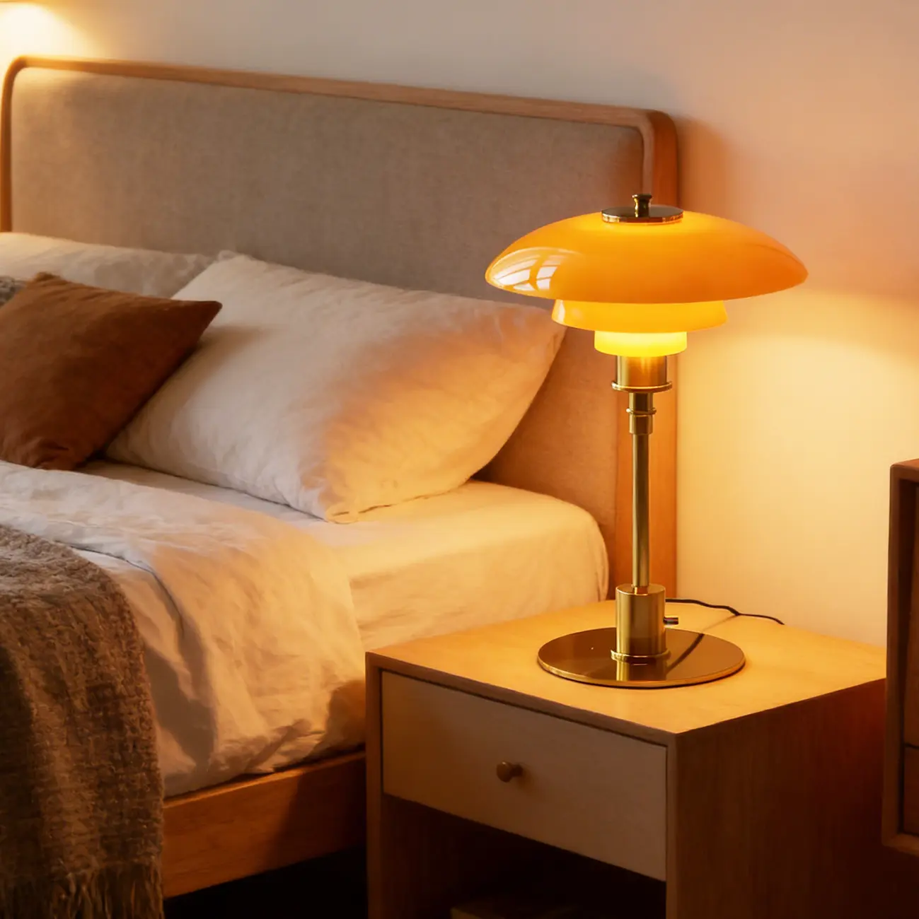 Standard Glass 3 Layers Amber Top Shade LED Table Lamp Image - 2 | homeyfad