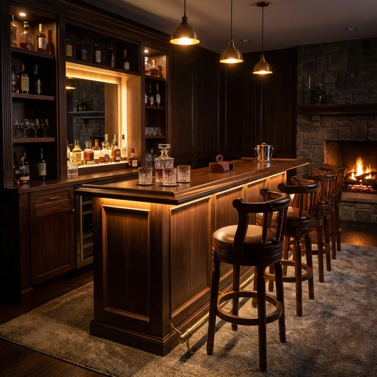 Swivel Counter Height Bar Stools in Genuine Leather & Walnut Solid Wood Image - 4 | homeyfad