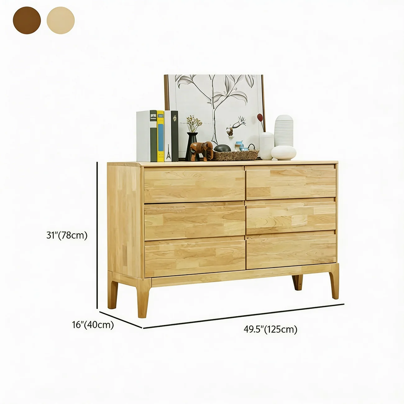 Simple Natural Rubberwood Low Multi-Drawer Dresser Image - 19 | homeyfad