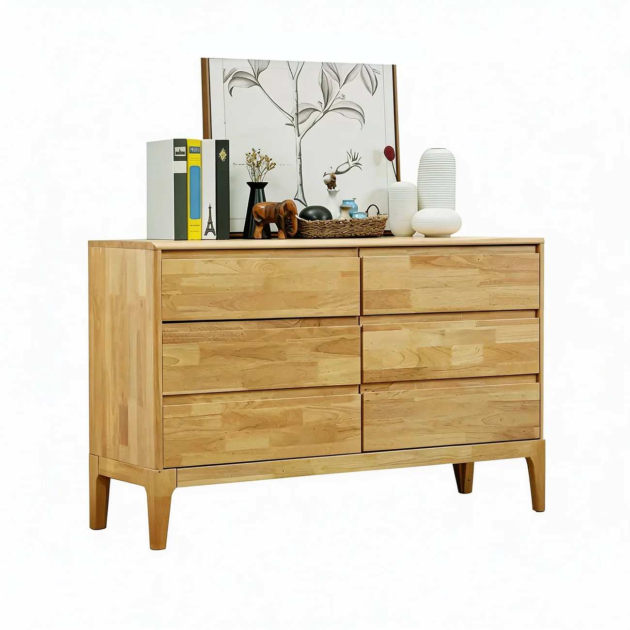 Simple Natural Rubberwood Low Multi-Drawer Dresser Image - 21 | homeyfad