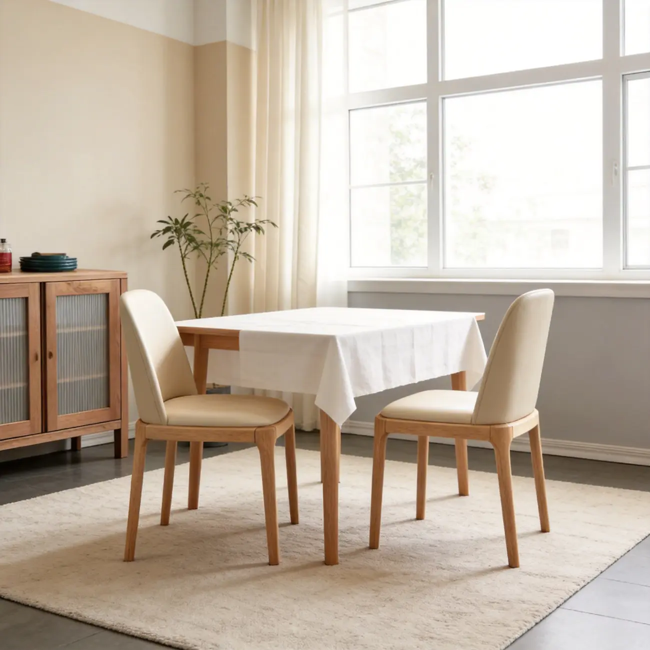 Cream Wood Faux Leather Solid Back Dining Chair Image - 2 | homeyfad