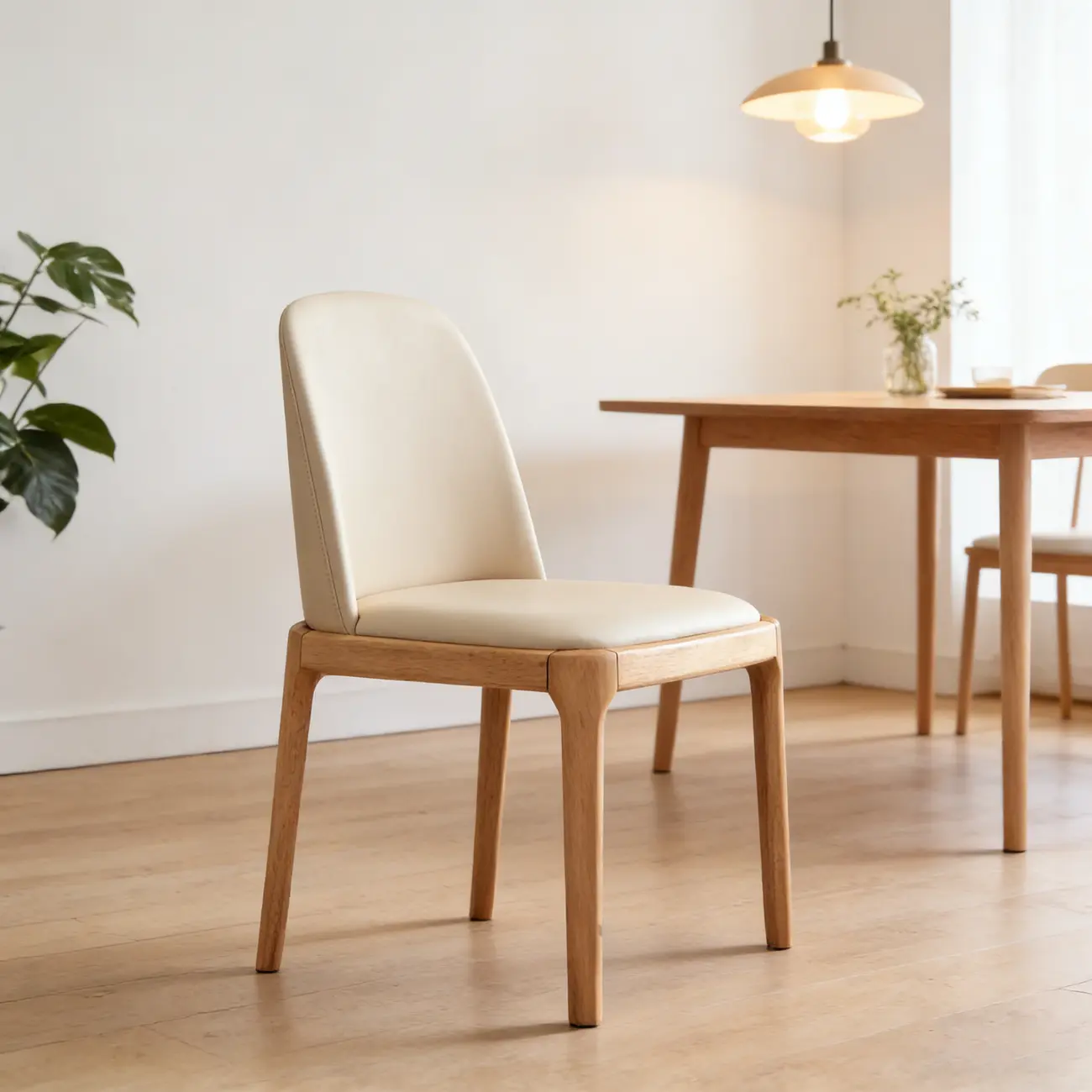 Cream Wood Faux Leather Solid Back Dining Chair Image - 1 | homeyfad