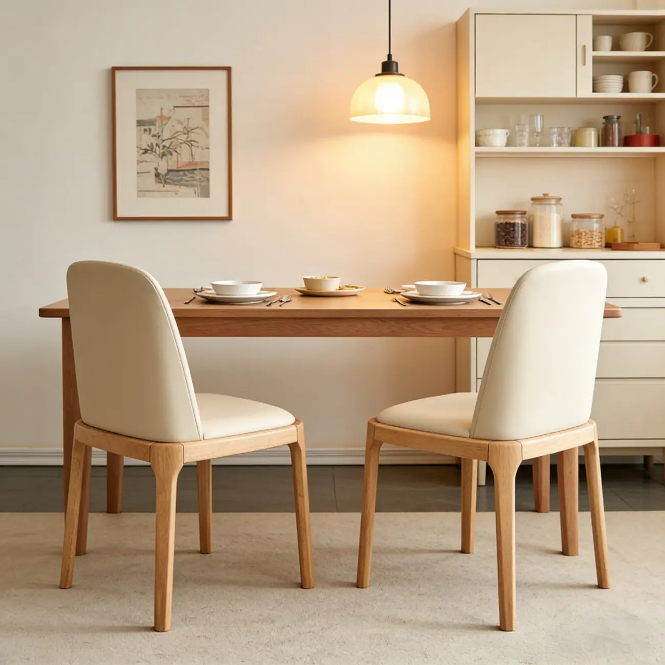 Cream Wood Faux Leather Solid Back Dining Chair Image - 4 | homeyfad