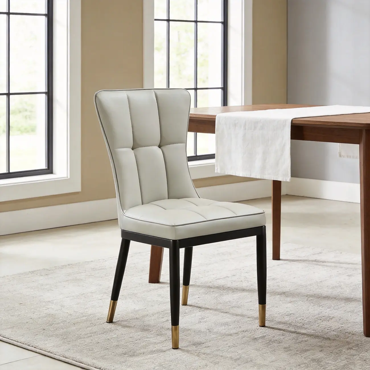 Armless Grey Tufted Leather High Back Dining Chair Image - 2 | homeyfad