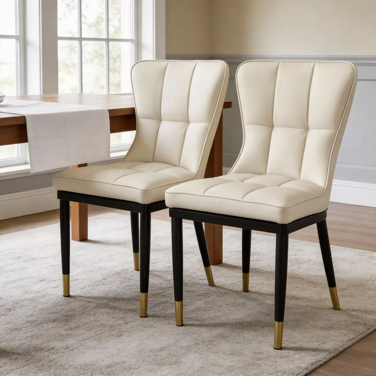 Armless Grey Tufted Leather High Back Dining Chair Image - 3 | homeyfad