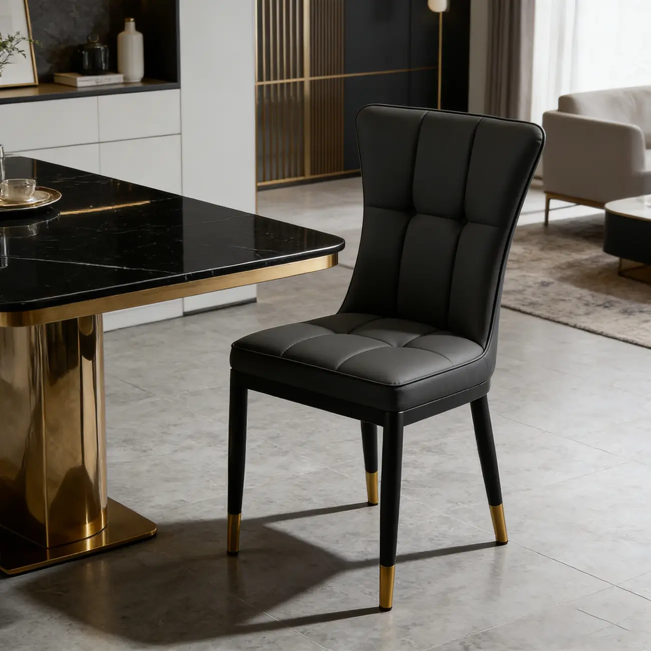 Armless Grey Tufted Leather High Back Dining Chair Image - 1 | homeyfad