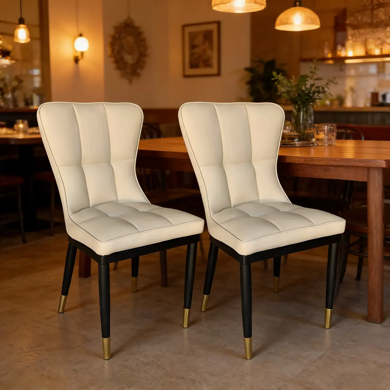 Armless Grey Tufted Leather High Back Dining Chair Image - 4 | homeyfad