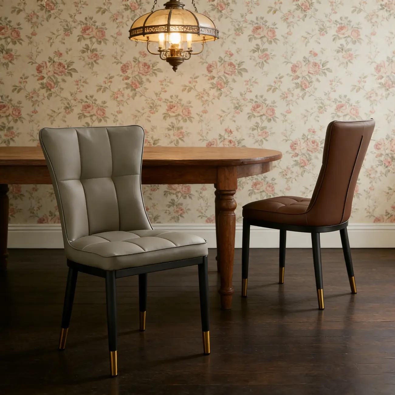 Armless Grey Tufted Leather High Back Dining Chair Image - 5 | homeyfad