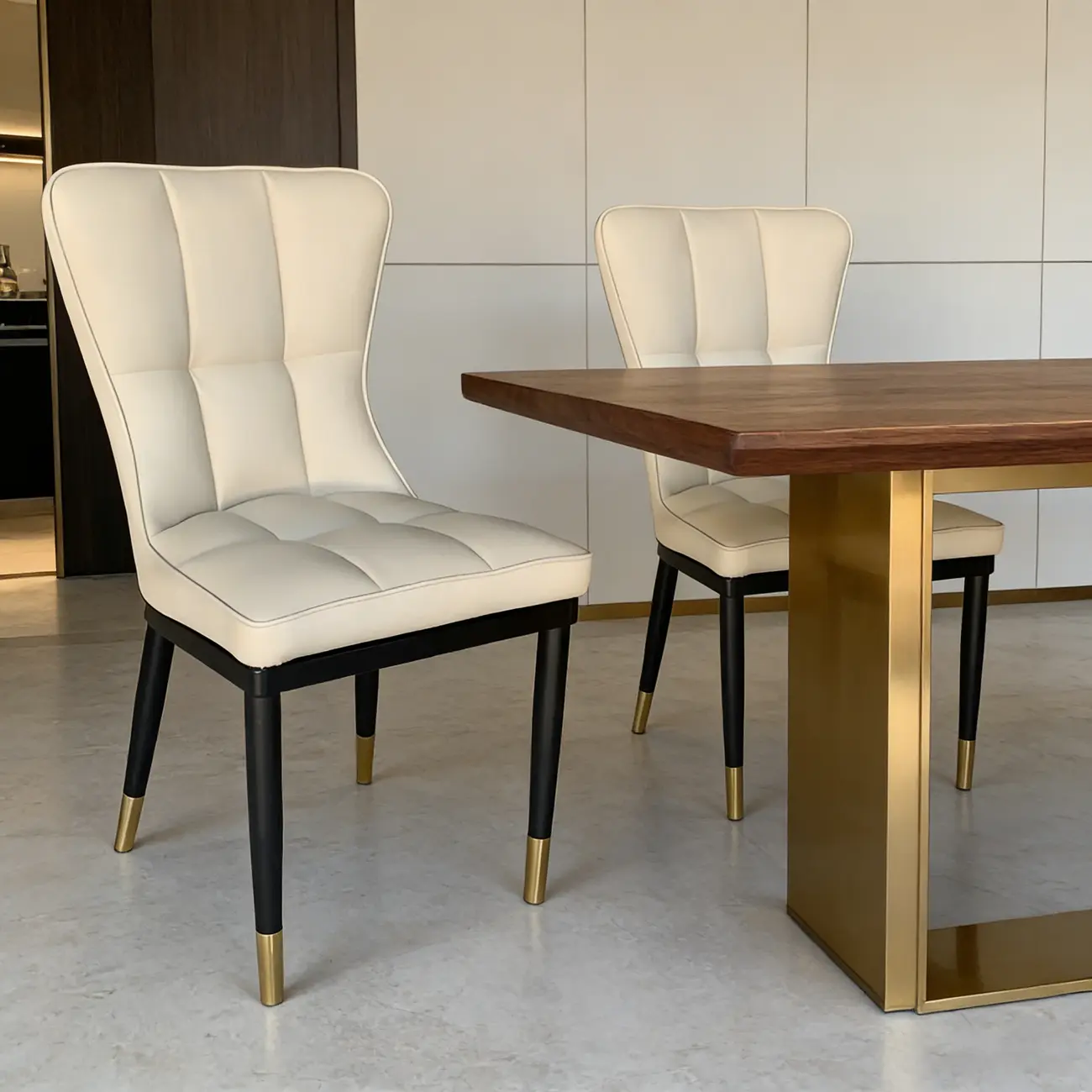 Armless Grey Tufted Leather High Back Dining Chair Image - 6 | homeyfad