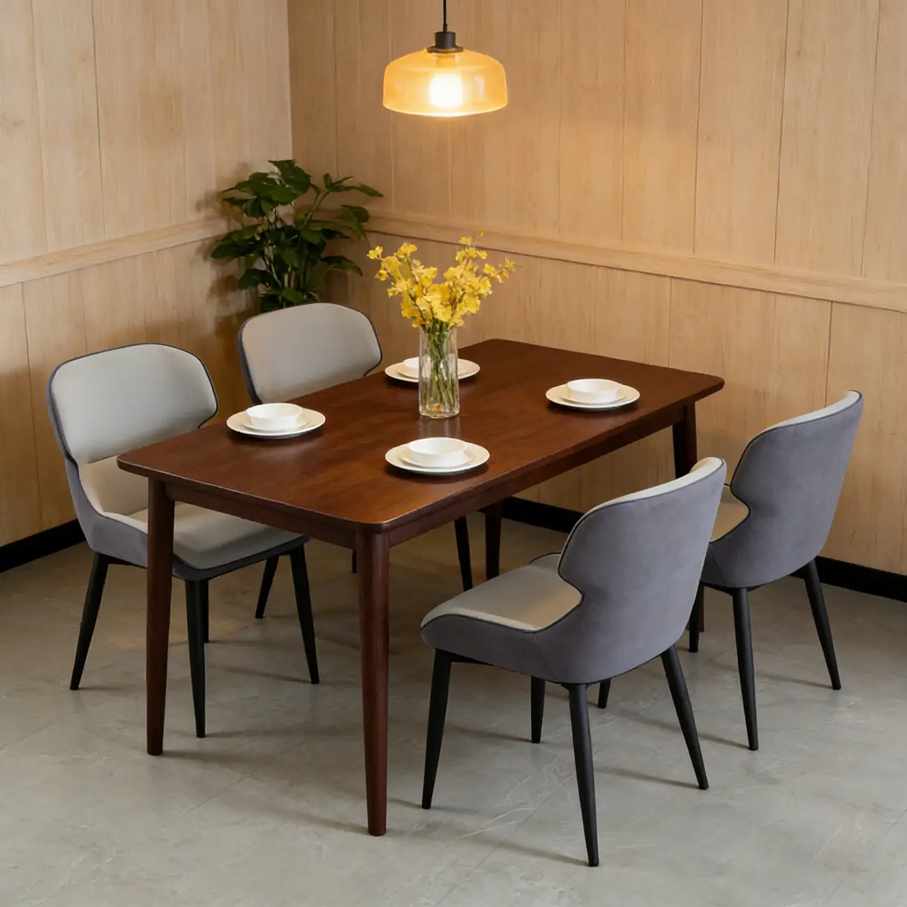 Scandinavian Leather Wingback Upholstered Dining Chair Image - 2 | homeyfad