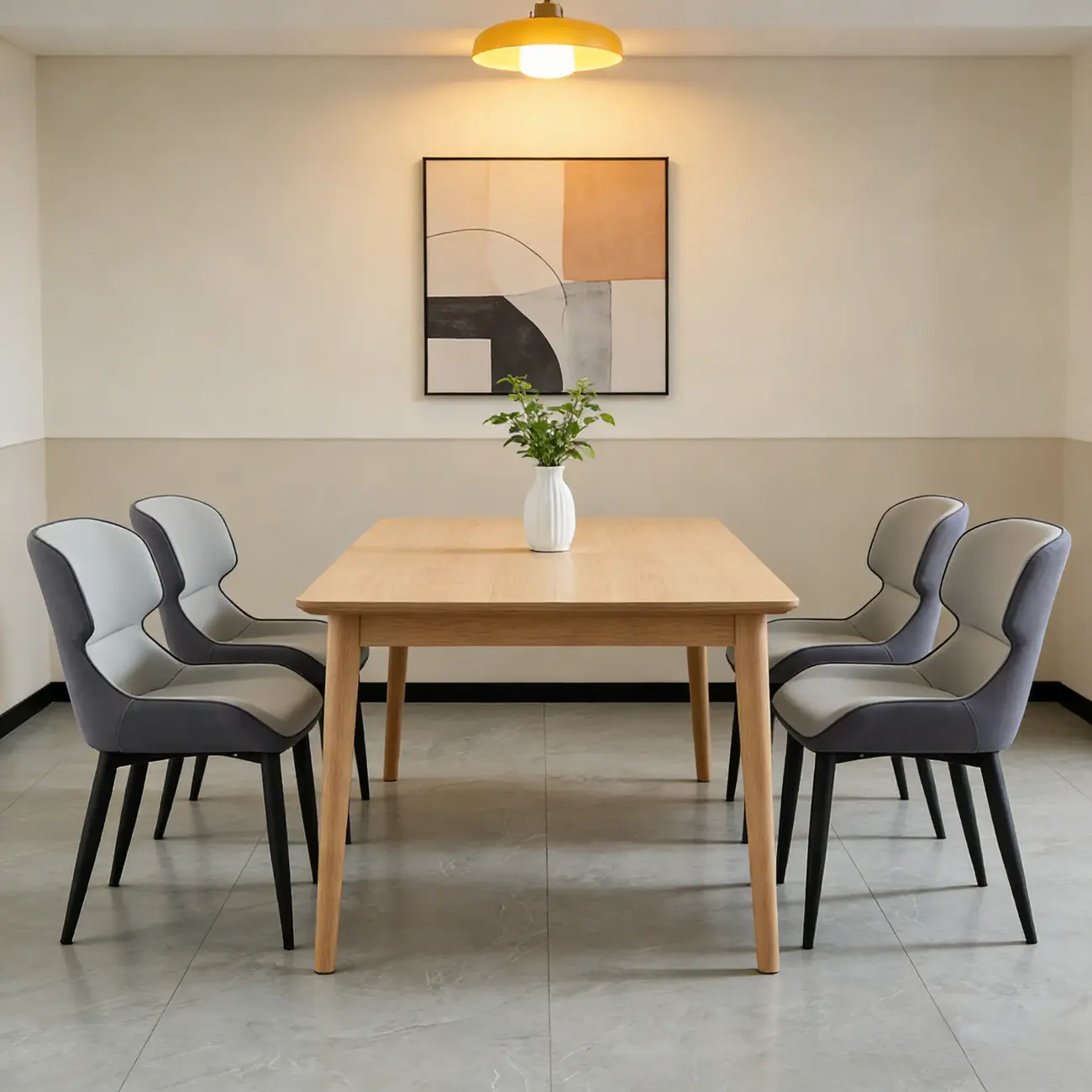 Scandinavian Leather Wingback Upholstered Dining Chair Image - 6 | homeyfad