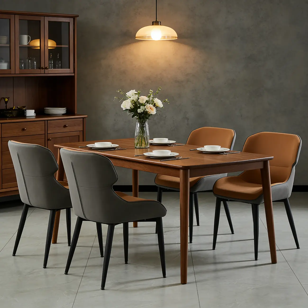 Scandinavian Leather Wingback Upholstered Dining Chair Image - 3 | homeyfad