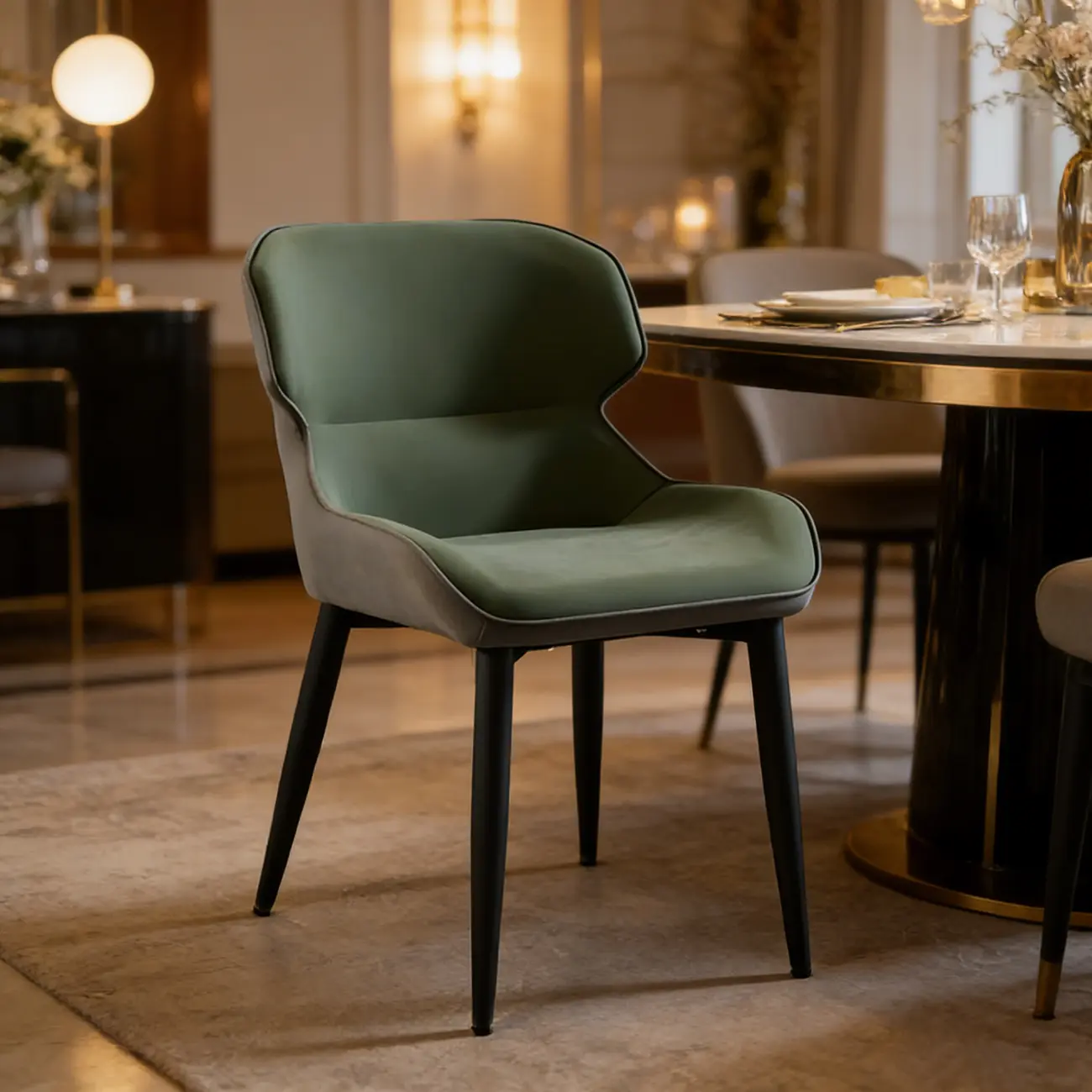 Scandinavian Leather Wingback Upholstered Dining Chair Image - 7 | homeyfad