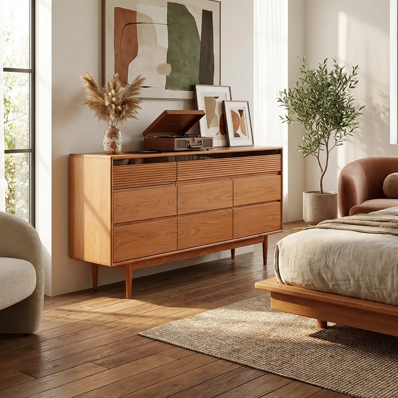 63" Scandinavian Natural Light Wood Dresser with 8-Drawers Image - 1 | homeyfad