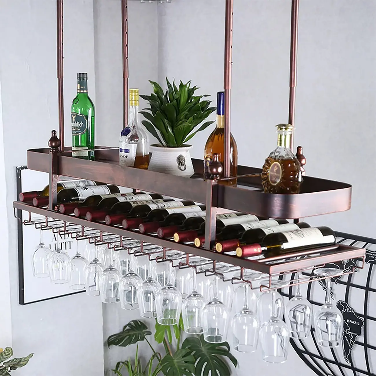 Wall-Mounted Metal Wine Rack Glam Gold Stylish Image - 5 | homeyfad