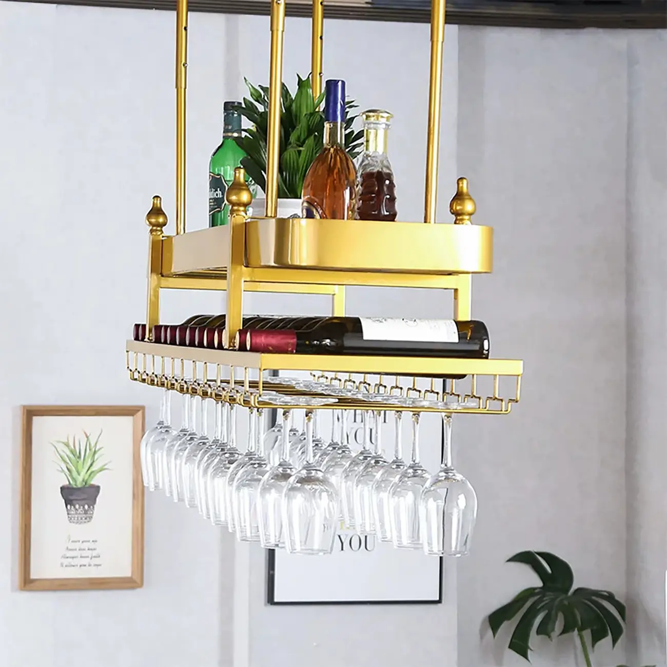 Wall-Mounted Metal Wine Rack Glam Gold Stylish Image - 6 | homeyfad